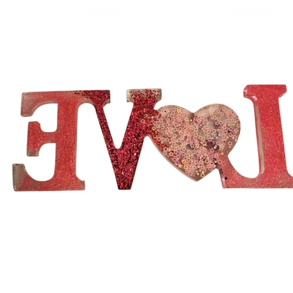 Handmade Resin Pink Glitter LOVE Sign glitter pink Fluid Art Valentine's Day - Picture 7 of 16